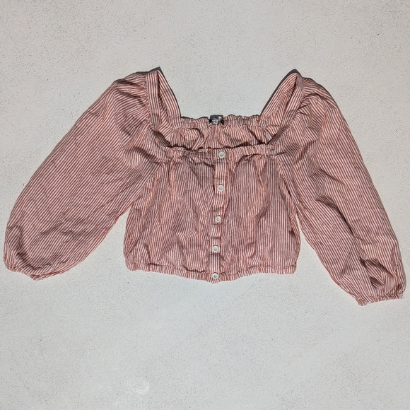 Madewell | Puff-Sleeve Crop Top Embroidered Stripe Orange White Large - Picture 5 of 15